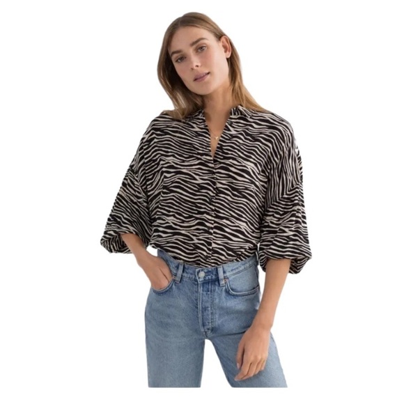 & Other Stories - Zebra Striped Oversized Button Down Blouse Shirt Sz 0 - Picture 1 of 10
